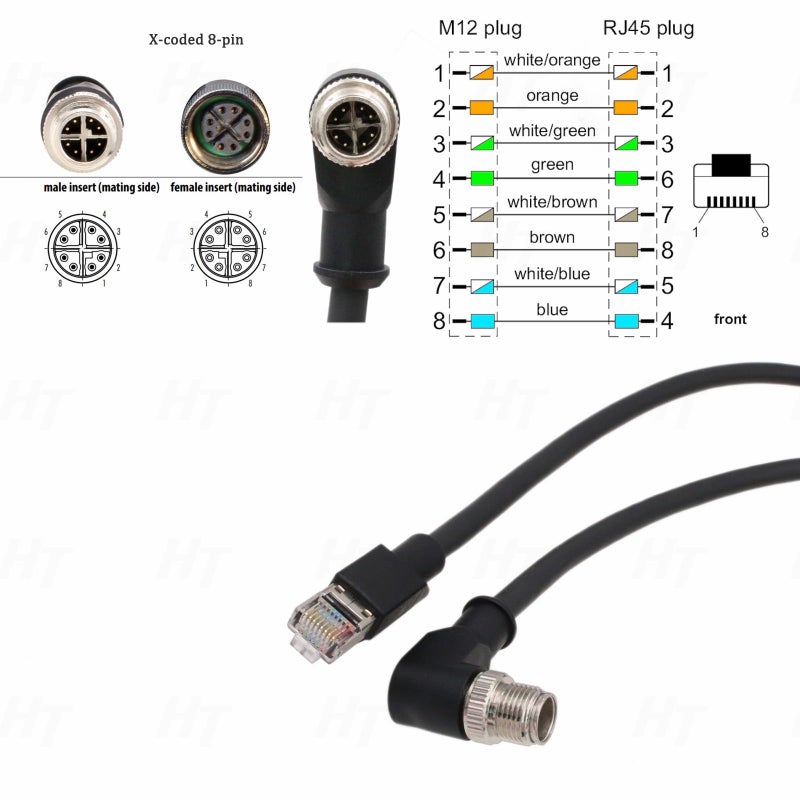 HangTon Ethernet Cable for Keyence IV3 SR5000 Cognex DataMan 260 280 380 370 470 580 Barcode Reader Sensor, 8 Pin X-Coded Angled M12 to RJ45 Shielded 3m - Image 4